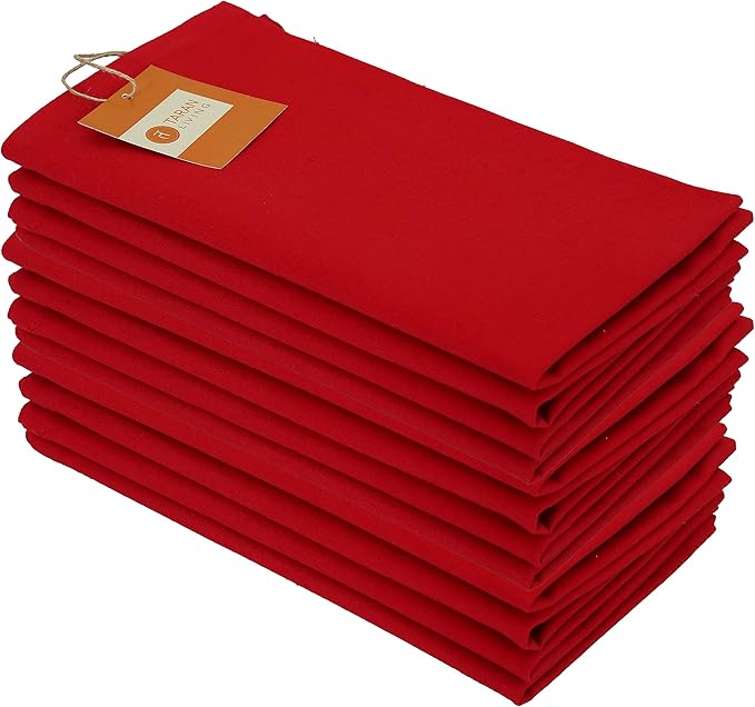 TARAN LIVING Cloth Napkins Solid Red Napkin Pack of 12 Daily Use 100% Cotton Dinner Napkins Holiday Napkin Cloth Table Napkin Soft Washable Reusable Napkin Set - 18x18 Inch