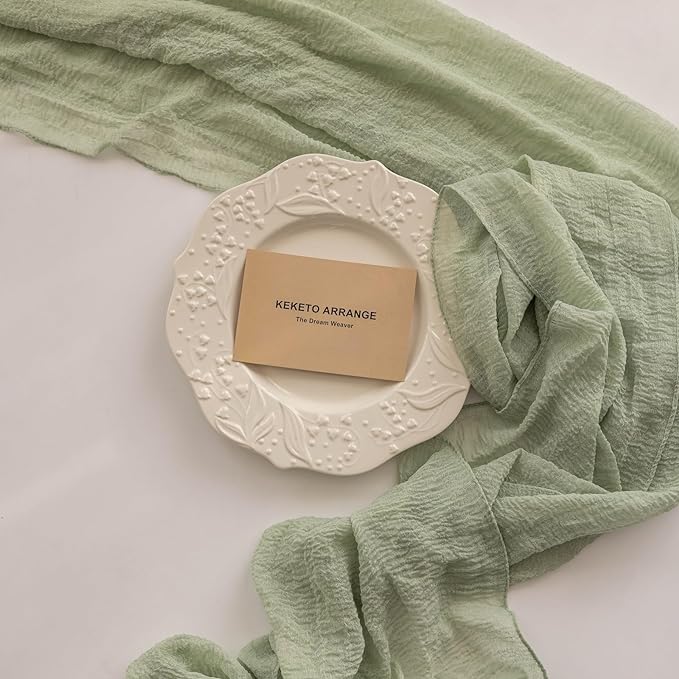 Sage Green Table Runner Cheesecloth 120 Inch 10 FT Rustic Boho Cheese Cloth Table Runner for Wedding Baby Shower Bridal Shower Sheer Gauze Centerpiece Home Decorations