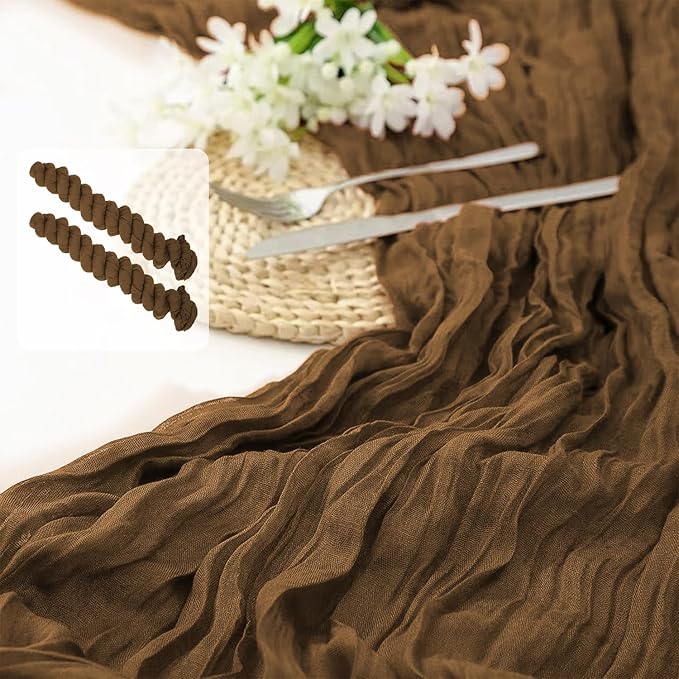 2 Pack 10 Ft Cheesecloth Table Runner Dark Brown Gauze Long Table Runners Boho Gauze Cheese Cloth Table Runner Rustic Sheer Runner for Wedding Party Table Decor ( 35 x 120 Inch )