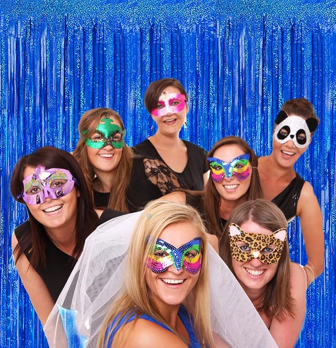 2 Packs 3.2ft x 6.6ft Royal Blue Metallic Tinsel Foil Fringe Curtains Photo Booth Props for Birthday Wedding Engagement Bridal Shower Baby Shower Bachelorette Holiday Celebration Party Decorations