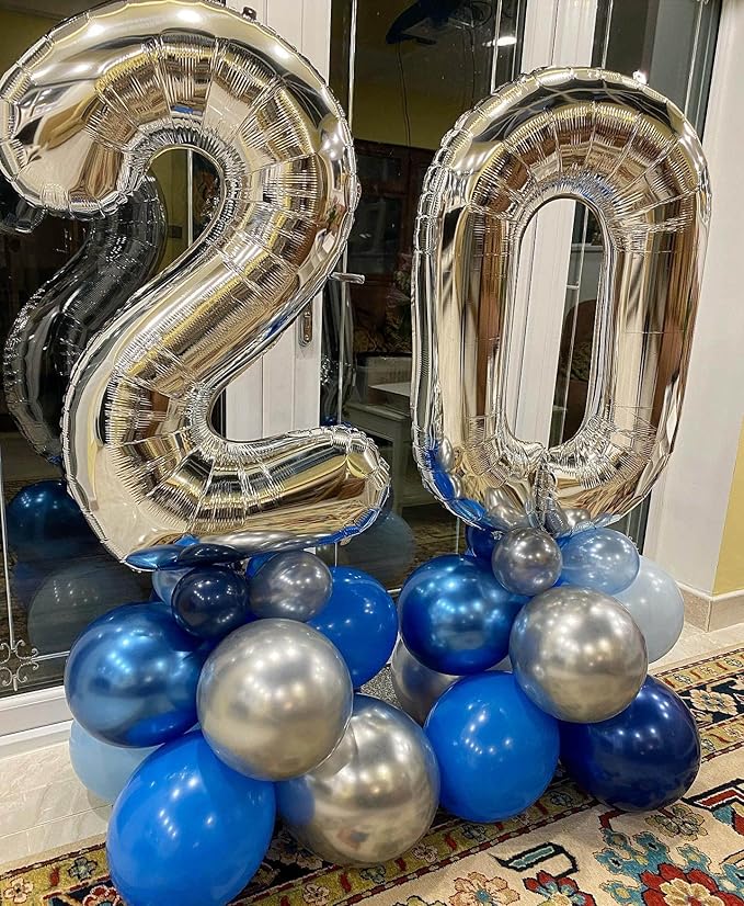 40 Inch Silver 20 Number Balloons Giant 20 Balloons Silver Birthday 20 Balloons 20th Birthday Anniversary Party Decorations Supplies