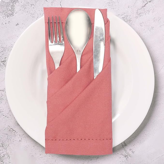 Urban Villa Cloth Napkins Rust Hemstitch Dinner Napkins Set of 12 20X20 100% Cotton Absorbent Washable Durable Reusable Cloth Napkins Ideal for Farmhouse Party Thanksgiving Harvest Fall Dinner Napkins