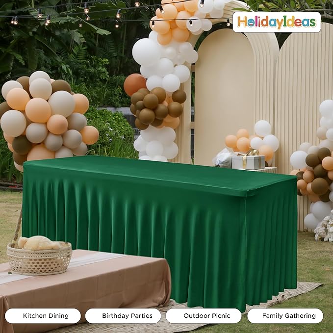 HolidayIdeas 4 Pack Hunter Green Spandex Tablecloth for 8ft Rectangle Tables, Bulk Fitted Covers for Christmas Trade Shows