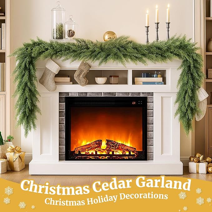 Upgraded 2X Thickened Lush Full Realistic Appearance 6FT Christmas Garland Non-Break Premium Quality Pine Garland for Mantle, Fireplace, Stairs, Indoor & Outdoor Christmas Decorations (1Pcs)