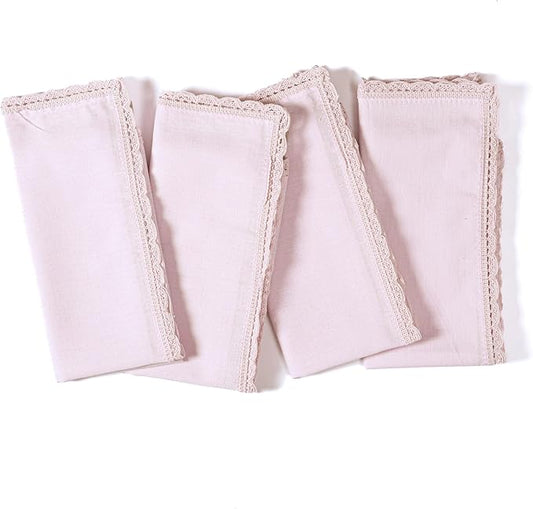 Ramanta Home Linen Flax Cloth Napkins Set of 4 |18x18 Inch | Premium Cotton Linen Flax Lace Soft & Durable | Washable Ideal for Everyday Use Parties Thanksgiving Christmas Halloween Lavender