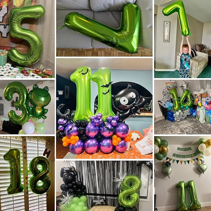 Smlpuame 40 inch Number Balloon 0-9 Green Large Number 60 Balloons,Digital Balloons for Birthday Party Celebration Decorations Supplies, Helium Foil Number Balloons for Wedding Anniversary