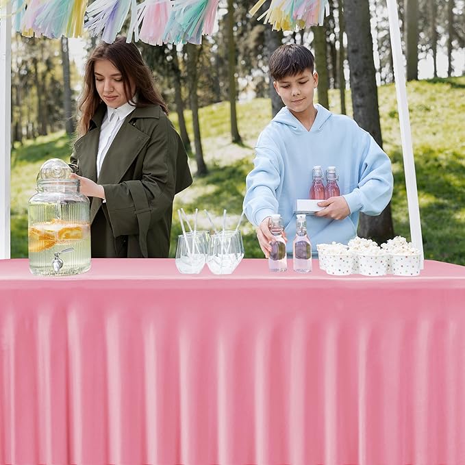 HolidayIdeas 6 Pack 6ft Spandex Table Covers for Brithday Parties, Fitted Stretch Table Skirts 30x72 Inch, Wrinkle-Free Floor Length Tablecloths for Weddings, Banquets Events, Pink