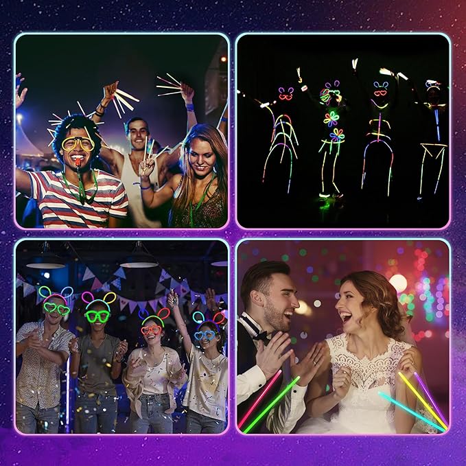 248 PCS Glow Sticks Bulk Party Favors Glow in the Dark Party Supplies DIY Necklaces Glasses Bracelets Headband for Wedding Camping Birthday Decoration