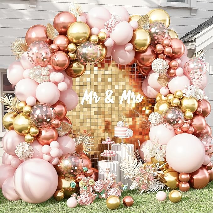 Blush Balloon Garland Kit, Nude Beige Metallic Gold and Rose Gold Confetti Latex Balloons Double Stuffed Cream Pink White Balloon Arch for Girls Wedding Baby Bridal Shower Birthday Party Decorations