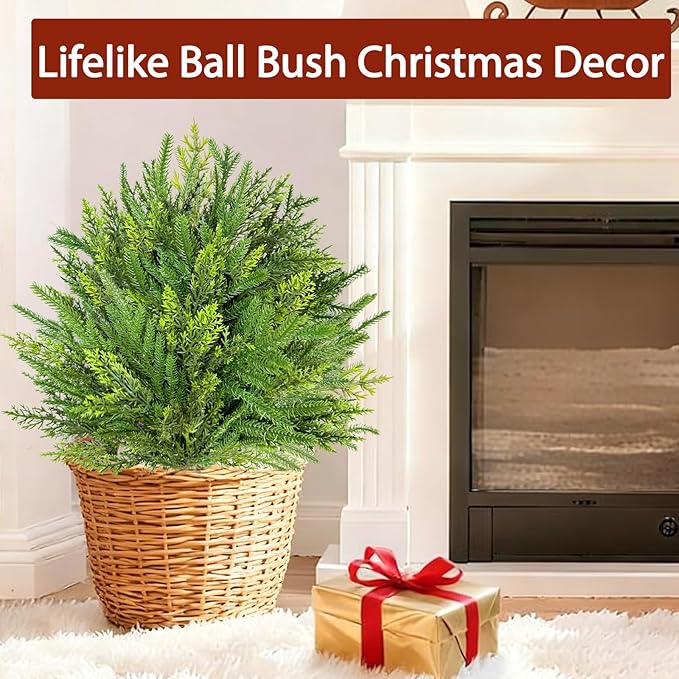 Mixed Branches - 2 Pack 24" Artificial Christmas Topiary with Spike Lifelike Norfolk Pine Cypress Tips Fake Ball Bush Plants Christmas Pot Fillers Front Porch Door Garden Indoor Outdoor decorations
