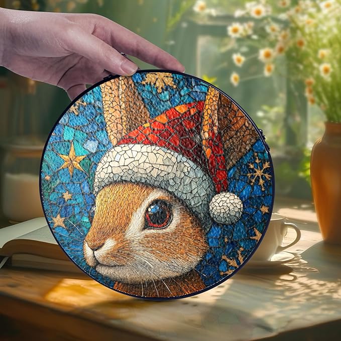 Desert Cottontail Rabbit Stained Glass Window Hanging Decor - Desert Cottontail Rabbit Christmas Decor - Wall Decor for Indoor Outdoor - Xmas Gift for Home Decor