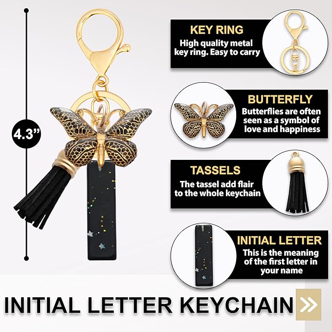 Initial Letter Keychain, Butterfly Keychain Cute Resin, Initial Keychain Backpack Charms, Key chain for Women, Girls