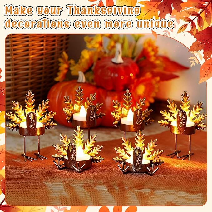 Meanplan 8 Sets 2-in-1 Turkey Candle Holder Set Turkey Tealight and Metal Votive Candle Holders Thanksgiving Table Centerpiece Decor Sitting Standing Turkeys Candlesticks for Home Table Mantle Decor