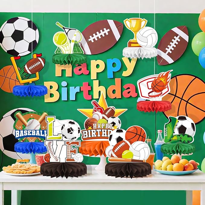 Sports Themed Party Decorations Kit - Honeycomb Centerpiece for Sports Birthday Party Decorations& Favors