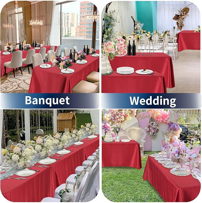 PureFit 6 Pack Rectangle Red Table Cloths 60 x 102 Inch for 6Ft Tables, Stain and Wrinkle Resistant Table Linens for Home Use, Wedding, Party, Banquet and Camping