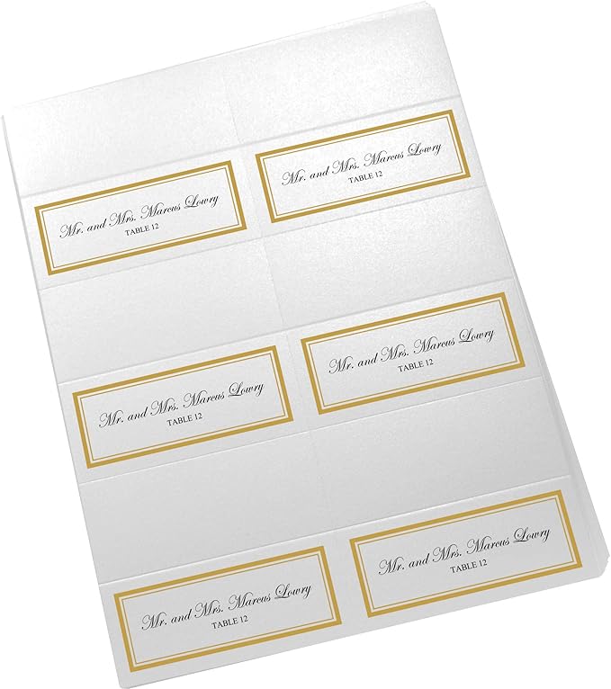 Double Line Border Printable Place Cards, Gold (Choose Color), Set of 60 (10 Sheets), Laser & Inkjet Printers - Wedding, Party, Dinner, and Special Events - Made in the USA