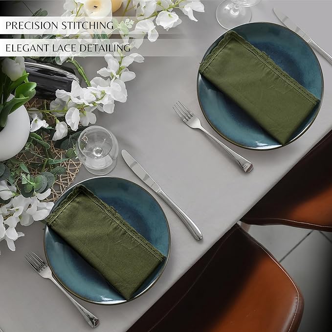 Ramanta Home Linen Flax Cloth Napkins Set of 24 | 18x18 Inch | Premium Cotton Linen Flax Lace Soft & Durable | Washable Ideal for Everyday Use Parties Thanksgiving Christmas Halloween Olive Green