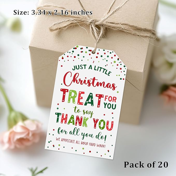 Treat for You to Say Thank You for All You Do Gift Tag We Appreciate You Christmas Gift Tags with String Employee Appreciation Company Staff Christmas Holiday Favor Tags Pack of 20 (Appreciate C)