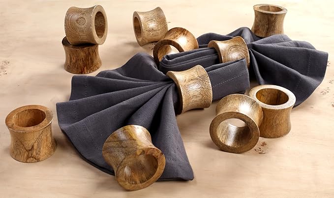 Wooden Napkin Rings Set of 12 - Handcrafted Napkin Holder for Dinner Table Decoration, Weddings, Home, Kitchen, Decor, Dinner, Parties, Every Day Use - Durable, Versatile (Brown)- CLEENTABLE