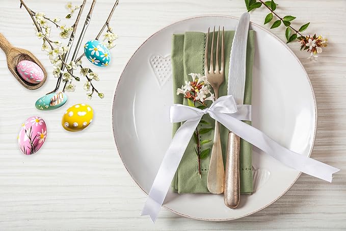 Ruvanti Premium Linen Napkins Set of 4-20x20 Inch, Classic Hemstitch, Mitered Corner Cloth Napkins ‎‎- Soft, Elegant Dinner Napkins Cloth Washable for Weddings, Parties, Everyday Use - Olive