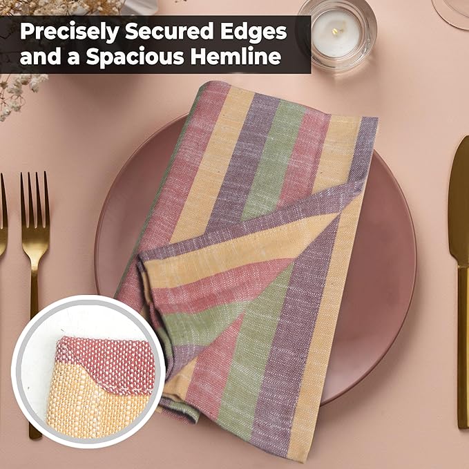 Urban Villa Cloth Napkins Autumn Stripes Dinner Napkins Set of 12 20X20 100% Cotton Absorbent Washable Durable Reusable Cloth Napkins Ideal for Farmhouse Party Thanksgiving Harvest Fall Dinner Napkins