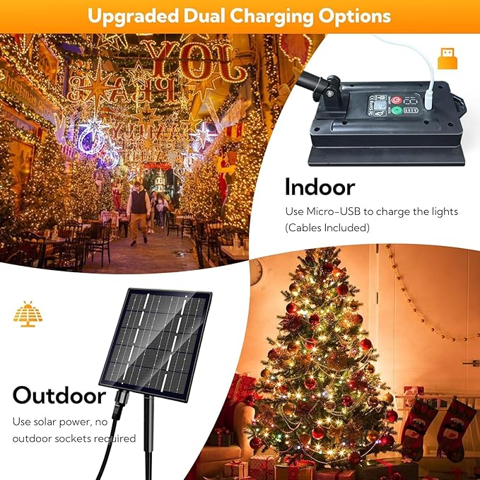 Solar Christmas Lights Outdoor Waterproof, 137ft 400 LED 19 Mode Solar Powered Halloween String Lights Waterproof for Garden Patio Fence Holiday Party(Warm White)
