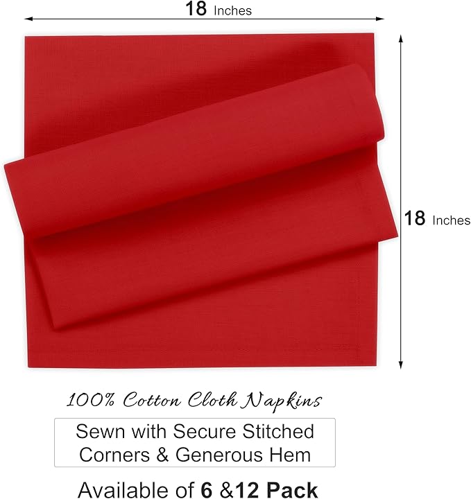 Ruvanti Premium Cloth Napkins Set of 6, 18x18 Inches, 100% Cotton, Washable, Soft & Absorbent, Perfect for Wedding, Christmas, ‎Thanksgiving Dinners - Flame Scarlet