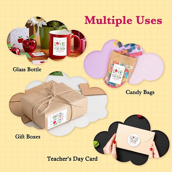 Teacher Appreciation Gift Tags, 40 Pcs Thank You Tags, Colorful Stickers for Presents Wrapping Envelope Seals Lables Boxes Cards Party Favor Decorations A04