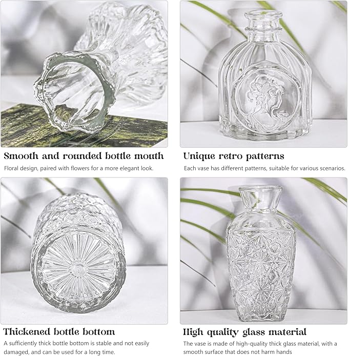 Set of 36 Glass Bud Vase Set, Small Vintage Clear Flower Vase Centerpieces for Table Bulk Cute Rustic Style Mini Vase for Home Decor Wedding Baby Shower Birthday Party