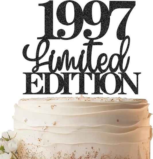 Limited EDITION 1997 Cake Topper - Black Glitter Happy 28th Birthday Party Cake Decoration Supplies, Cheer to 28 Years Cake Bunting Decor for 28th Birthday Party Photo Booth Props