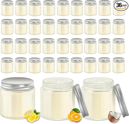 ACITHGL 36 Pcs 4oz Mini Mason Jar Candles Small Scented Candles Bulk Aromatherapy Ideal Souvenir Favors for Wedding Birthday Party (Lemon, Citrus, Coconut Milk, Silver)