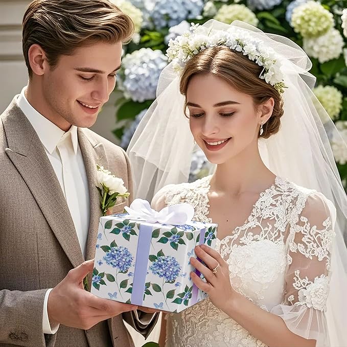 WRAPAHOLIC 30 Inch Jumbo Kraft Hydrangea Floral Wrapping Paper Roll - 30 Inch x 33 Feet - Hydrangea Flower Wrapping Paper for Wedding, Birthday, Bridal Shower, Tea Party