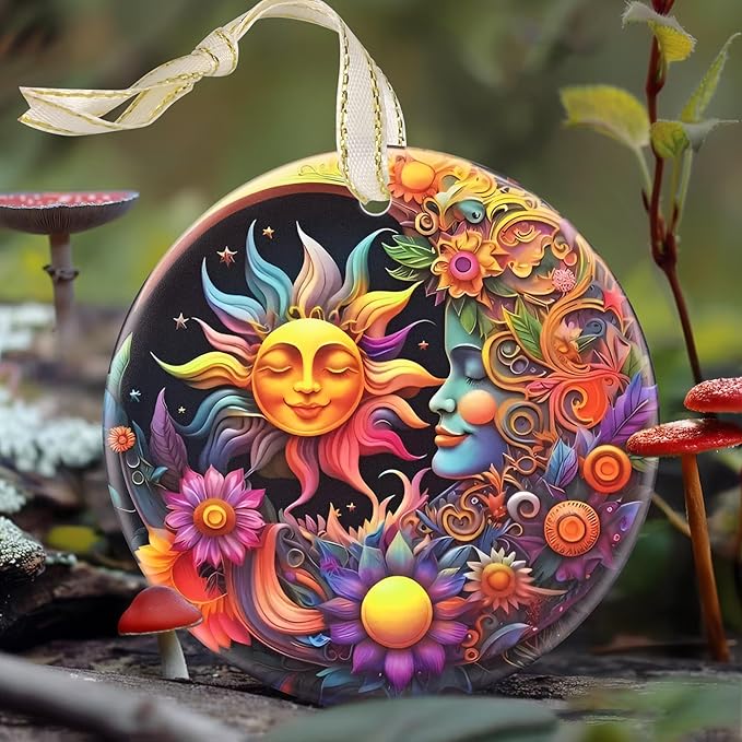 Sun and Moon God - 3.5 Inch Ceramic Hanging Ornament for Christmas Tree Decorations - Gift Exchange Present
