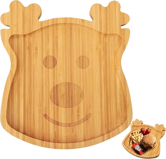 Christmas Serving Tray, Reindeer Shape Charcuterie Board, Bamboo Serving Platter Dish for Holiday Party Food Tray for Cheese Snack Fruit 10 x 8.7 x 0.6 Inches