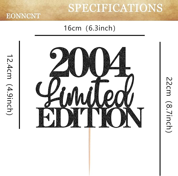 Limited EDITION 2004 Cake Topper - Black Glitter Happy 21st Birthday Party Cake Decoration Supplies, Cheer to 21 Years Cake Bunting Decor for 21st Birthday Party Photo Booth Props