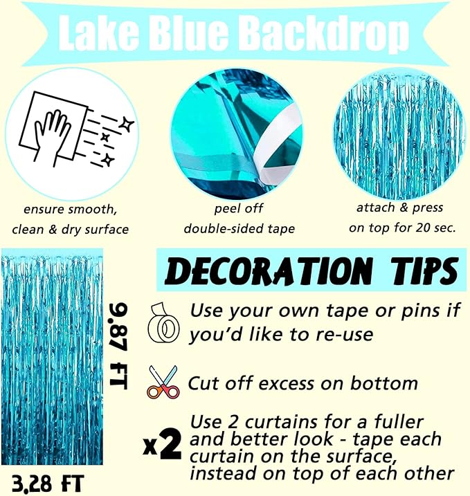 4 Pack Fringe Curtain Backdrop, 3.2Ft x 9.8Ft Blue Metallic Tinsel Foil Fringe Streamers Background for Photo Booth Birthday Wedding Baby Shower Easter Pool Ocean Underwater Party Decorations