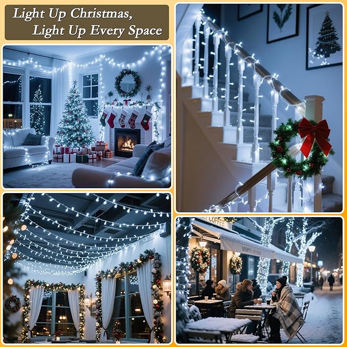 66FT 200 LED Christmas Tree Lights, Bright Cool White Outdoor Christmas String Lights for House, Fairy Lights with 8 Modes, Waterproof & Durable Indoor Outdoor Decor, Timer Included