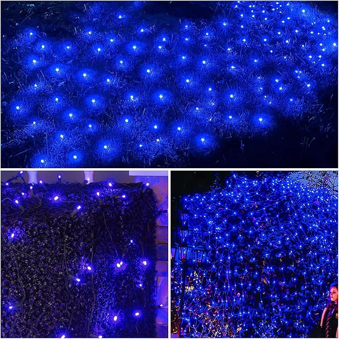 Blue Christmas Net Lights Outdoor 5ft x 6ft Connectable, 120Led 8 Modes Waterproof Black Wire 29V Plug in Mesh Net Christmas Lights for Garden, Yard, Bushes, Trunk, Xmas Tree Decor (Blue)