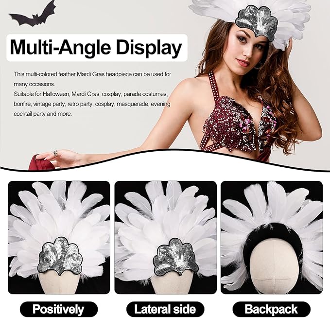 Women's Carnival Feather Headpieces Sequin Headdress for Wedding Masquerade Party Cosplay Feather Headbands