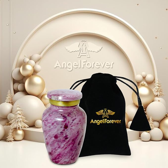 Small Keepsake Urn for Human or Pet Ashes – Handcrafted Light Pink Marble Mini Urn with Velvet Bag & Gift Box | Durable Metal Memorial Token Jar for Baby, Infant, Pet or Loved One – 3 Cu in