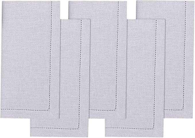 Ruvanti Premium Linen Napkins Set of 6-20x20 Inch, Classic Hemstitch, Mitered Corner Cloth Napkins ‎‎- Soft, Elegant Dinner Napkins Cloth Washable for Weddings, Parties, Everyday Use - Lavender Grey
