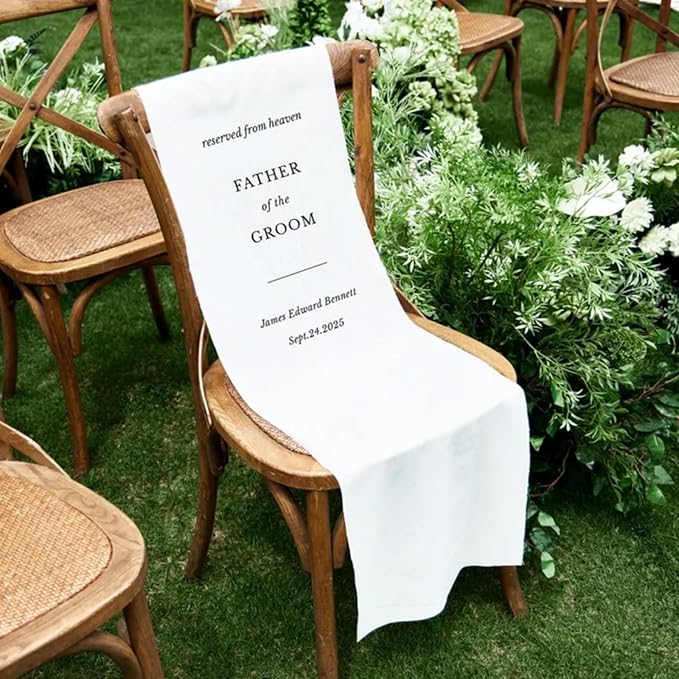 Personalized Reserved Wedding Chair Sign Banner, Custom In Loving Memory Chair Sign for Wedding Ceremony Decoration, Reserved Cotton Seat Sign to Save a Seat for Loved One in Heaven
