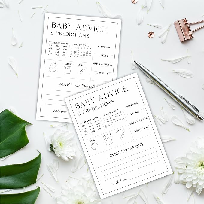 5" X 7" Baby Shower Party Games-Set Of 30 Minimalism Black & White-Prediction & Advice Game For Guest-Wishes For Baby-Baby Announcement Gender Reveal Game Card 02