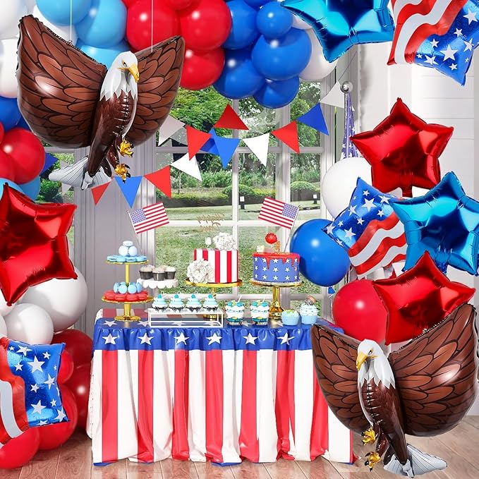 Patriotic Eagle Balloon 12 pcs Red White and Blue Star Foil Balloons Decorations 4th of July Balloons American Flag Balloon Decor for Veterans Day Independence Day Memorial Day Party Supplies