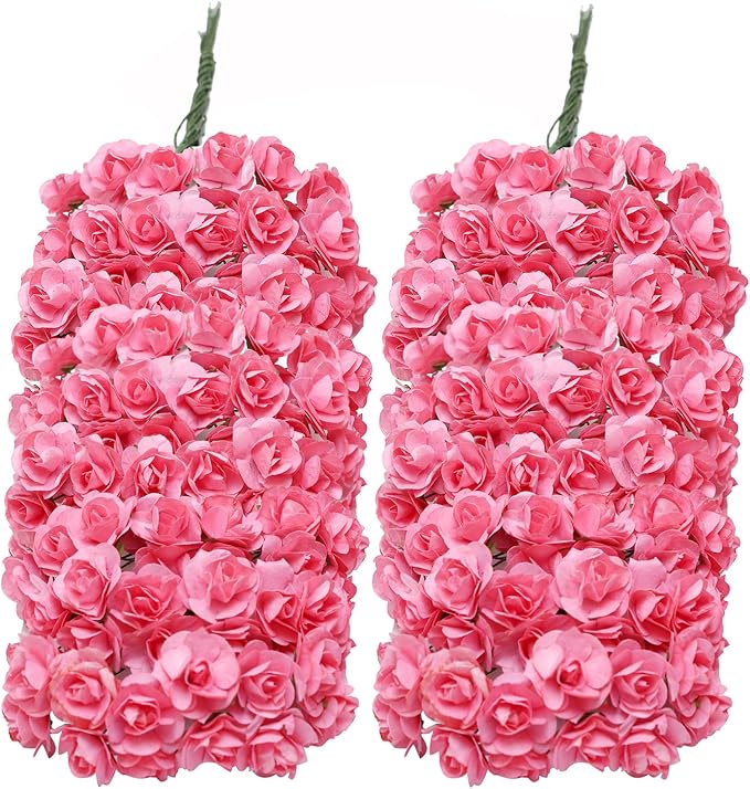 144pcs Mulberry Paper Mini Roses Artificial Flowers Heads with Stems for DIY Crafts Accessories Make Bridal Hair Clips Headbands Dress Wedding Bridal Bouquets Party Home Decor Valentine's (Blush Pink)