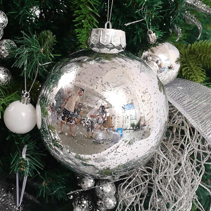 Large Christmas Ball Ornaments, Oversized Shatterproof Plastic Decorative Hanging Mercury Ornaments Ball for Xmas Holiday Party Decorations (Silver, 6.0")