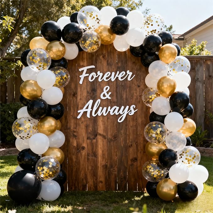 Black White Gold Confetti Balloons Garland Kit, 66Pcs 12 Inch Latex Party Balloons with Metallic Ribbons for Elegant Birthday Wedding Baby Shower Graduation Arch Decorations