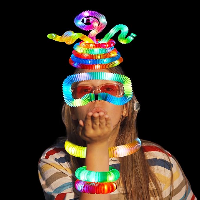 JOYIN 9 Pack Halloween Glow Sticks Party Favors for Kids, Light Up Pop Tubes Glow Necklaces Bracelets Party Supplies for Toddlers Boys Girls Birthday Gifts, Christmas, Goodie bags