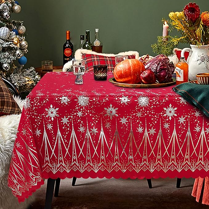 LUSHVIDA Christmas Rectangle Table Cloth – Washable Water Resistance Holiday Microfiber Tablecloth Decorative Table Cover for Banquet Party Kitchen Dining Room, 60 x 120 Inch