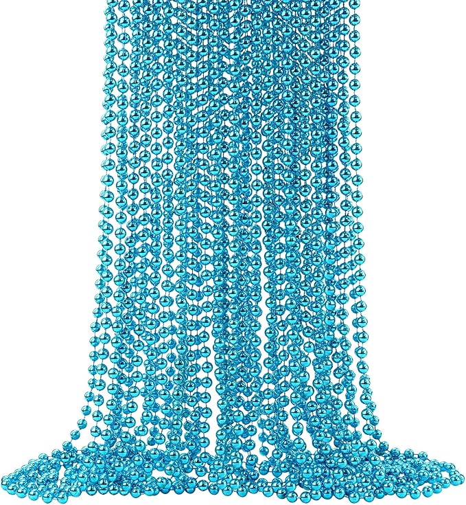 SHAOQINLIN 24 PCS Teal Bead Necklaces, 33‘’ Teal Mardi Gras Beads Necklaces Turquoise Party Beads Necklace Bulk Round Beaded Necklaces for Mardi Gras, Christmas, School Spirit Day Party Favors